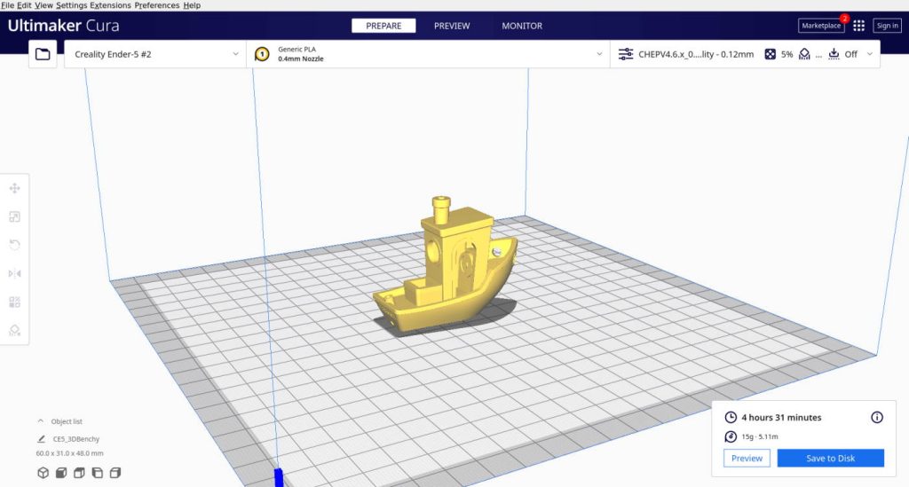 cura slicer printing a boat